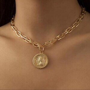 NEW 18K GOLD DOUBLE LAYERED COIN CHOKER NECKLACE